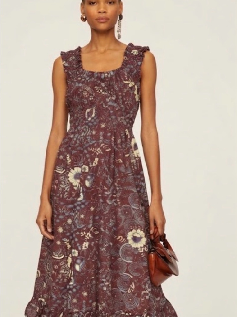 Ulla Johnson gorgeous Floral Midi Dress in Wine size 14